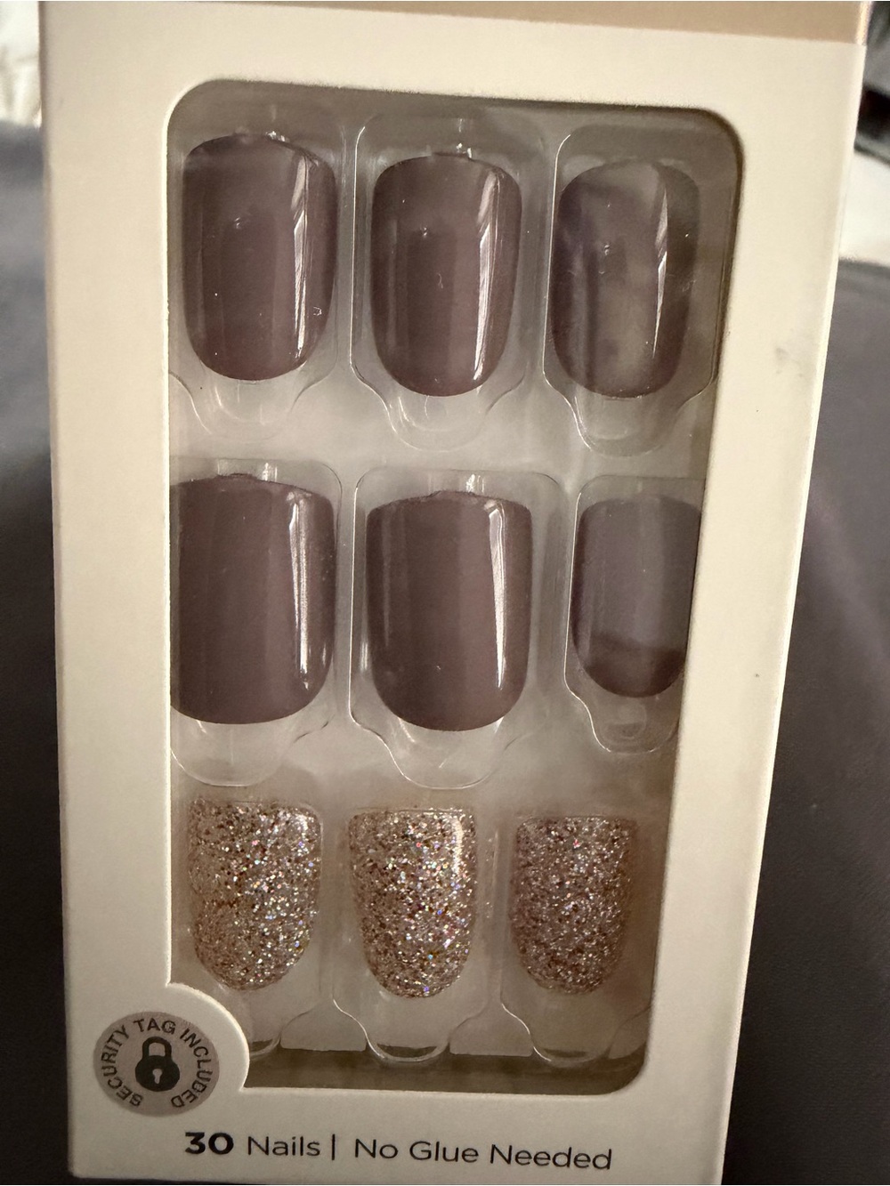 **NWT** Press-On Nail Set in Taupe with Gold Glitter Accent